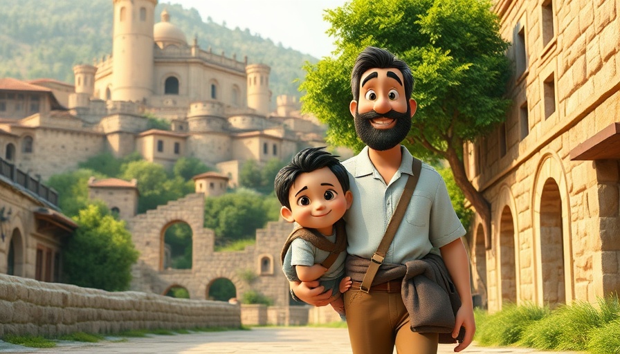 Understanding true worship animated scene with father and son in ancient city