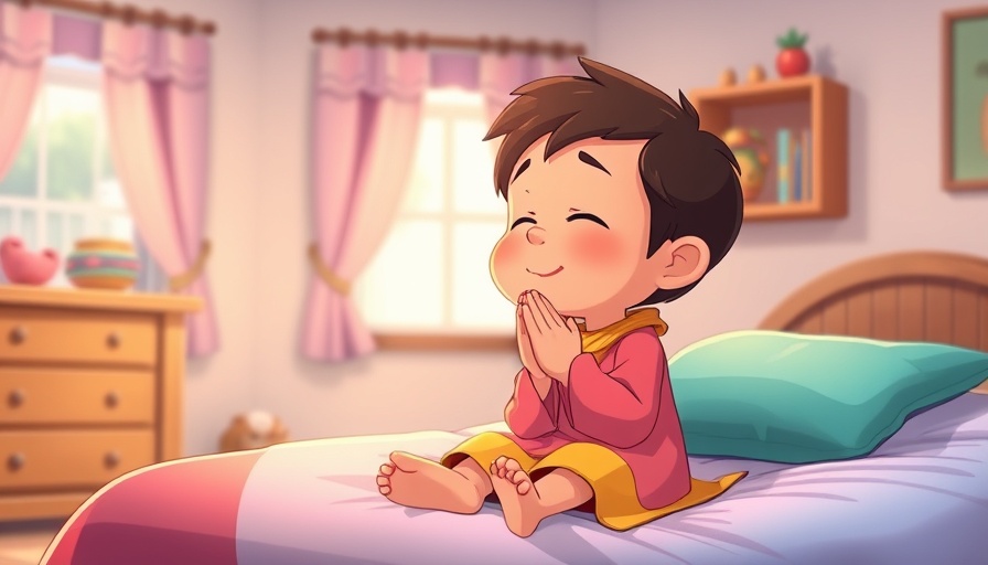 Cartoon character praying, encouraging kids to love like Jesus.