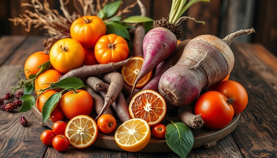 Vibrant winter food pairings on rustic table, showcasing smart nutrition.