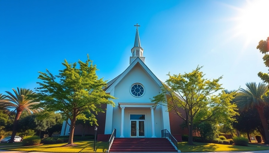 Vibrant modern church surrounded by greenery at Tennant Creek.