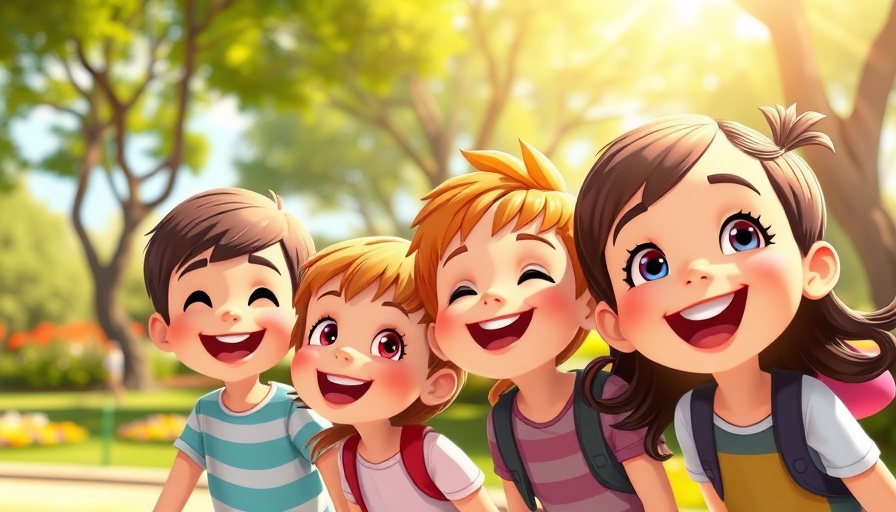 Life with Jesus animated scene, children in a park, vibrant and joyful.