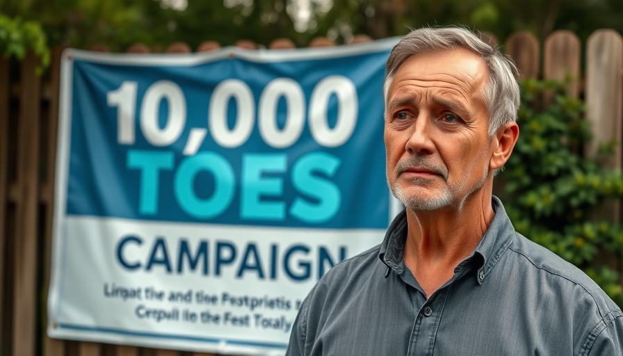 Man in front of 10,000 Toes campaign banner in Papua New Guinea.
