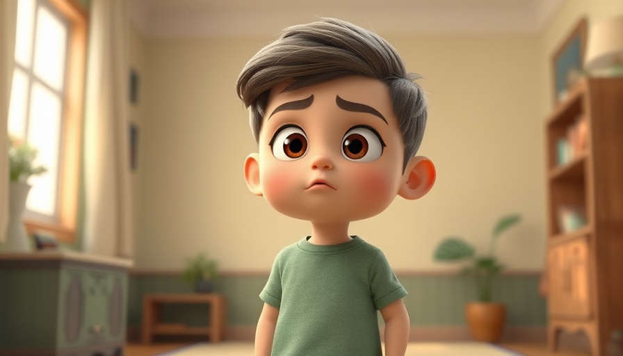 Animated boy standing determinedly with a focus on inner strength.