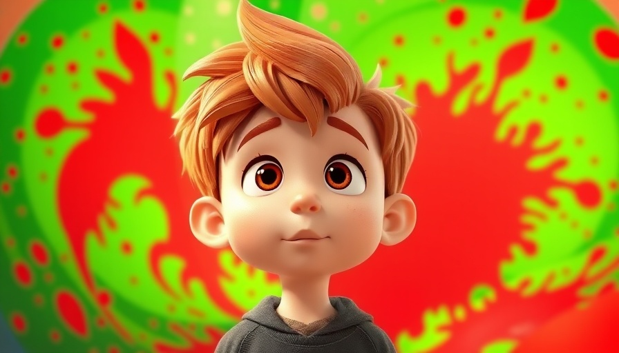 Animated boy Chris thinking thoughtfully, colorful background.