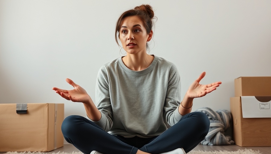 Woman discussing FB30 30 Day Challenge, sitting cross-legged indoors.
