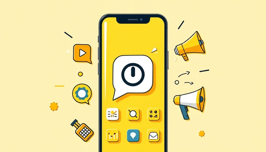 Bright app marketing illustration with smartphone interface.