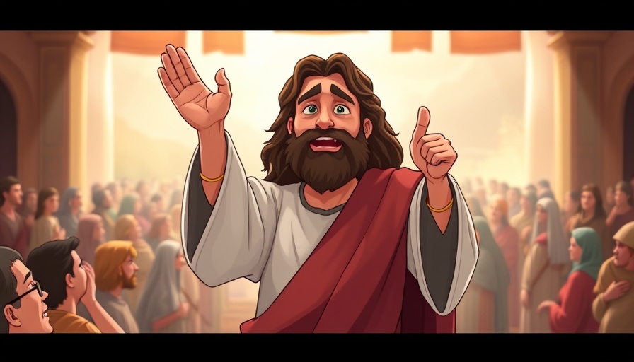 Animated depiction of Jesus offering salvation, warm setting.