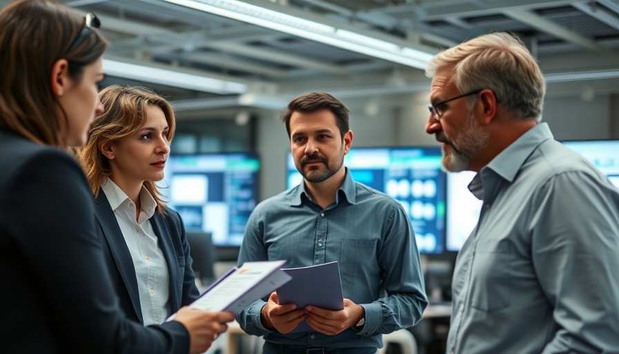 Professionals discussing modernizing legacy systems in an office.