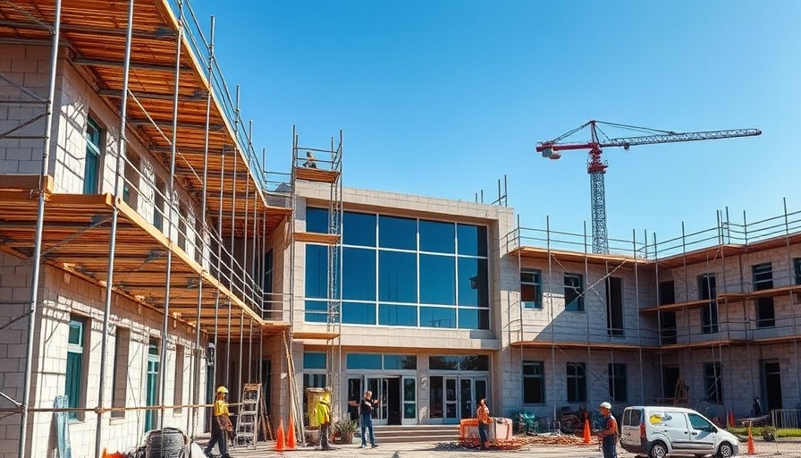 Suva Adventist Primary School hall construction under clear blue sky.