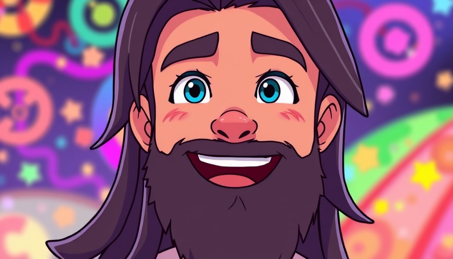 Animated character depicting a warm smile in a colorful abstract background, related to self identity in Seventh-day Adventist faith.