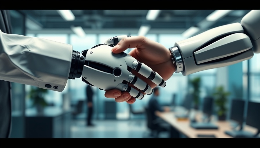 Trust in AI marketing depicted by handshake between human and robot.