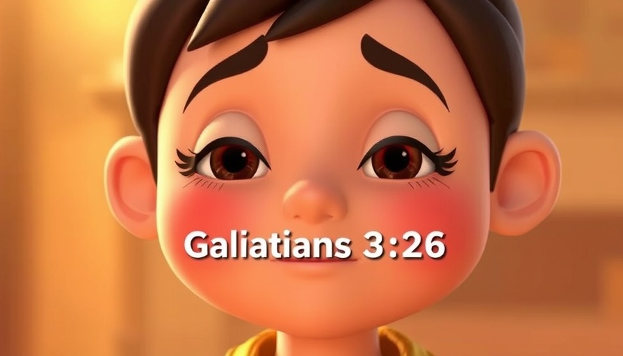 3D animated character with Galatians 3:26 quote about children of God identity