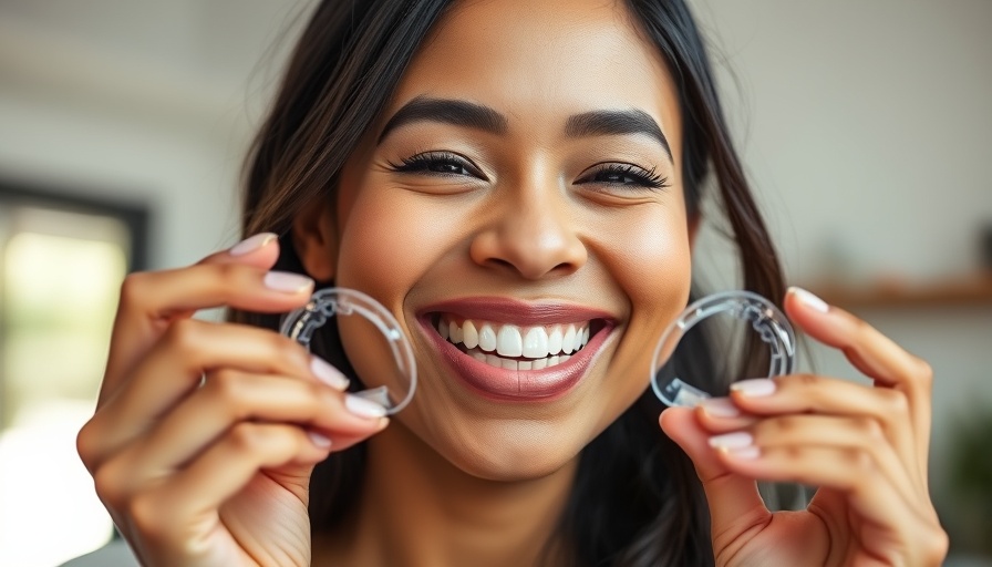 Teeth straightening impact on emotional wellness, woman smiling with aligners.