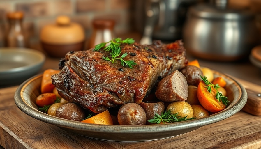 Succulent Instant Pot pot roast with vegetables on rustic plate.