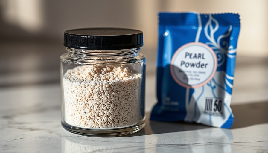 Pearl powder for healthy skin on marble surface.