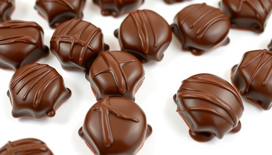 Tempting chocolate-covered sweets on white background.
