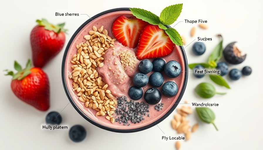 Foundational five smoothie ingredients guide with colorful toppings.