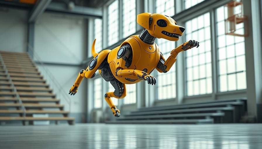Robot performing acrobatics in industrial setting.