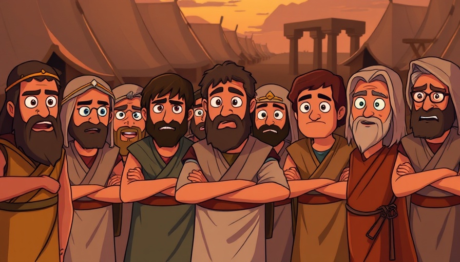 Animated Israelites standing together, determined expression, Cartoon Style.