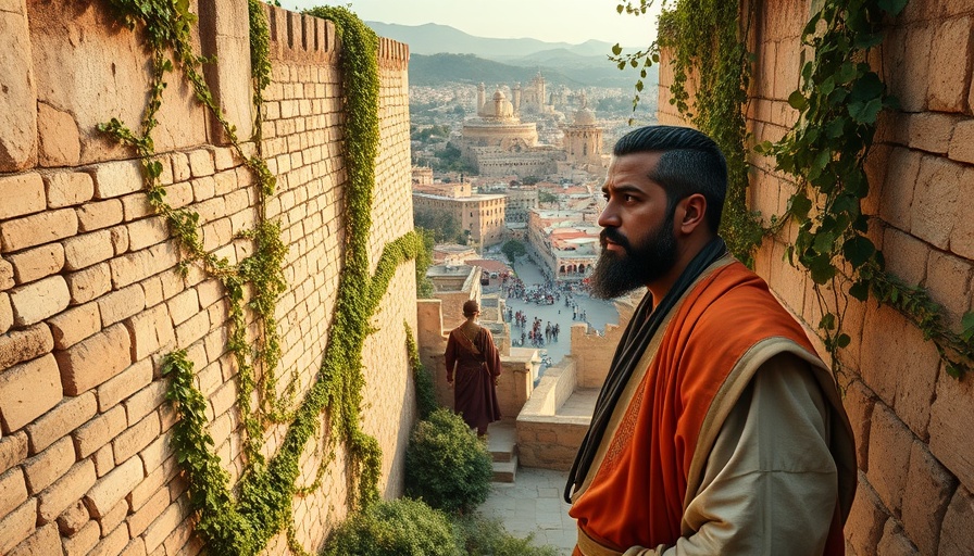 Nehemiah reflecting on failure and success by ancient city wall