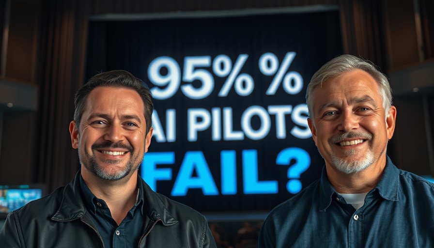 Two men in front of text about AI pilot projects fail.