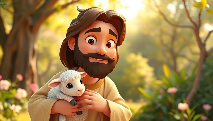 Animated depiction of love in the SDA faith, Jesus with a lamb.