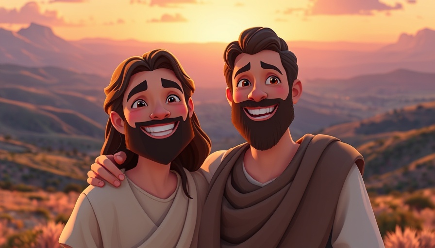 Superbook animation of Joshua and Caleb in a serene ancient landscape.