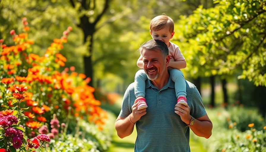 Father carrying son in park, representing fatherhood legacy.