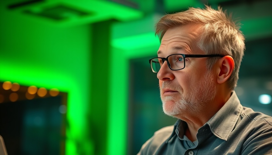 Man discussing cloud computing in a green-lit studio.