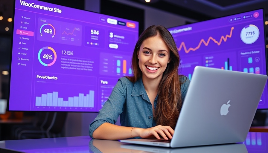 Woman using laptop to analyze WooCommerce site performance in digital workspace.