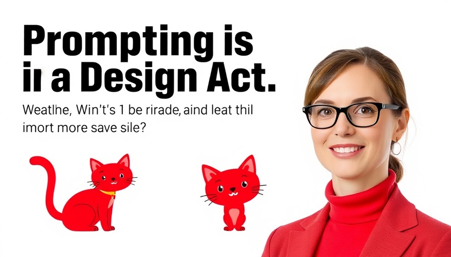 Prompting in AI design article banner with red cat illustration.