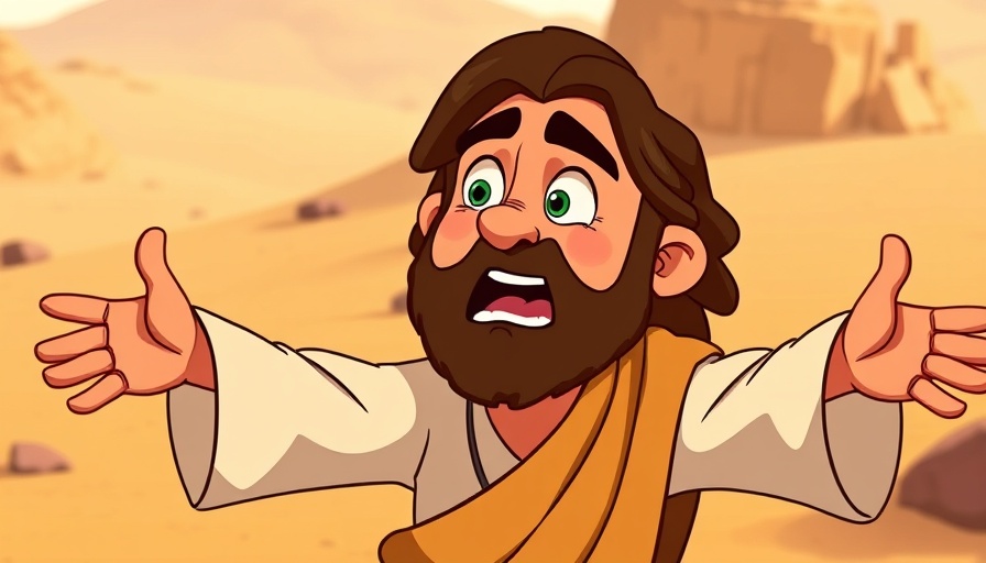 John the Baptist animated depiction speaking with outstretched arms.