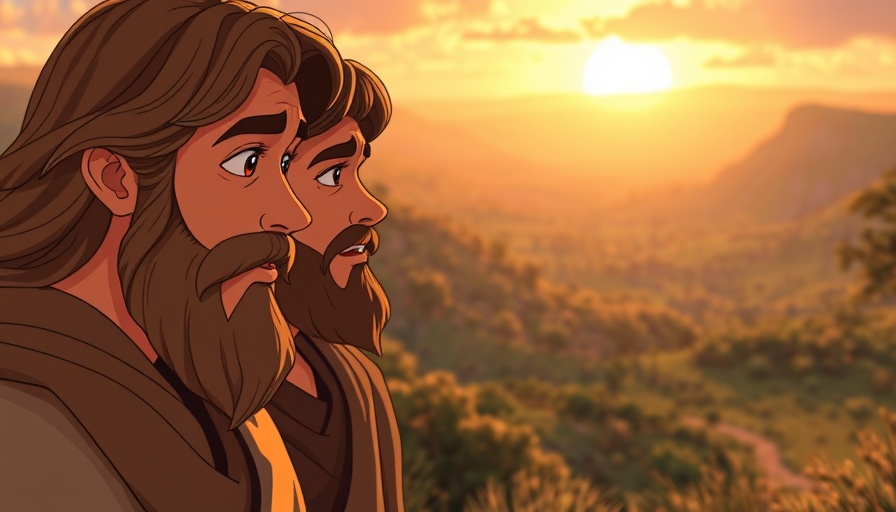 Obedience and Faith in Joshua and Caleb viewing the Promised Land, animated scene.