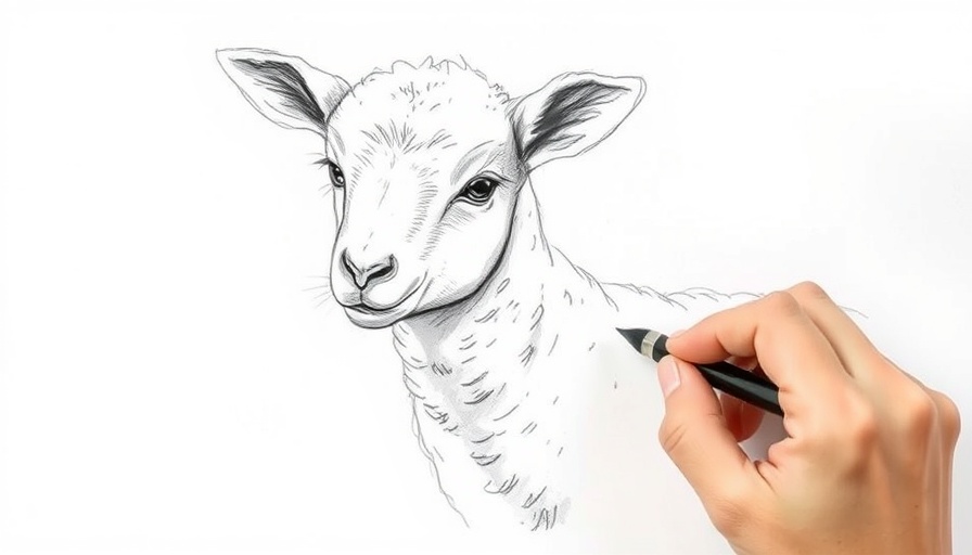 Lamb sketch in progress, highlighting symbolism of the lamb in redemption.