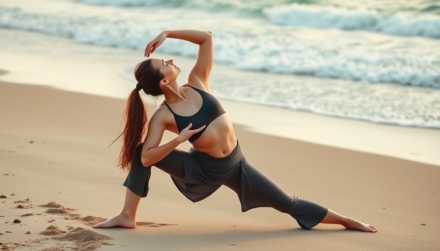 Woman practicing yoga in side angle pose on beach