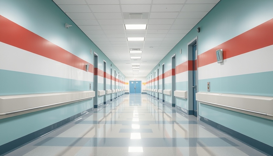 Quiet hospital corridor, colorful walls, empty chairs, CDC grants disparities.