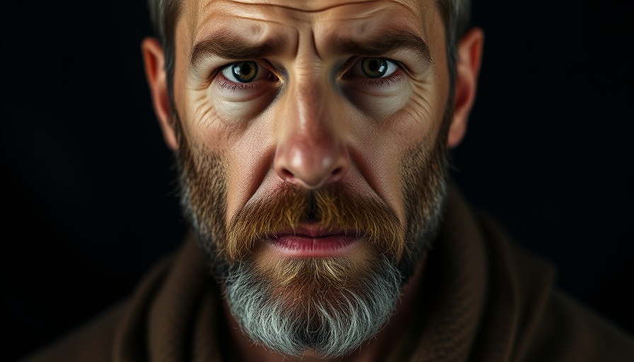 Close-up portrait of mature man, introspective pose.