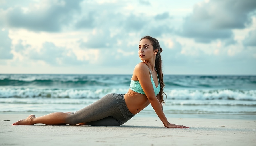 Woman practicing yoga on beach reflecting on how PMDD affects relationships and careers.