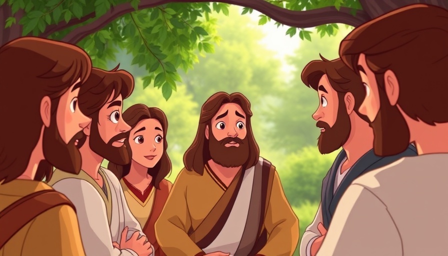 Encouraging children to stay close to Jesus in animated biblical scene.