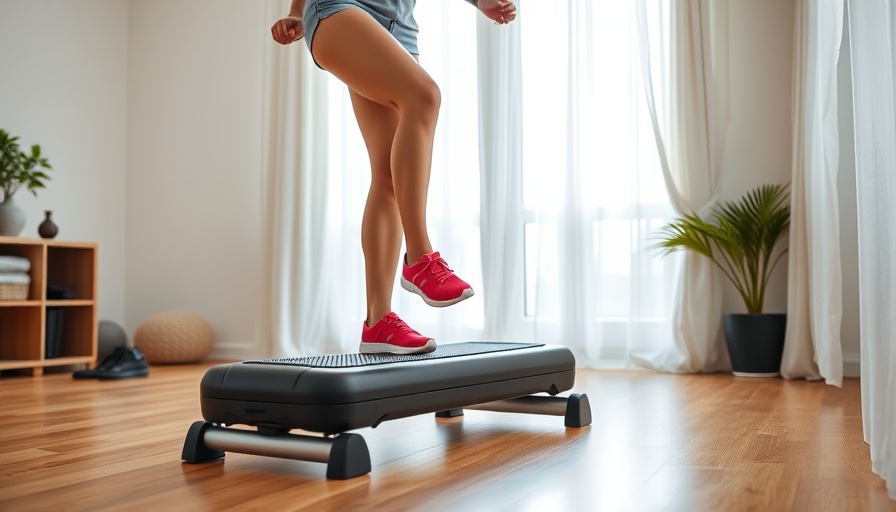 Focused woman avoiding cardio step mistakes with balance in home gym.