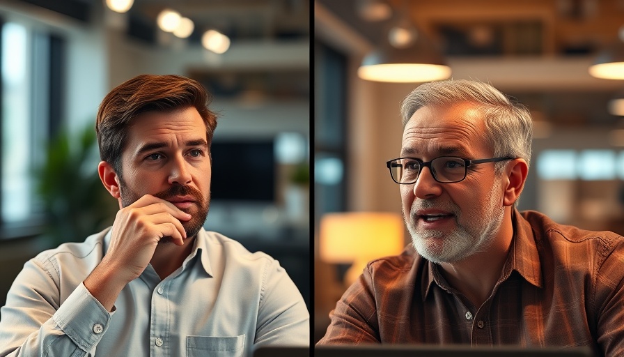 Two men in a video call analyzing sentiments, warm lighting.