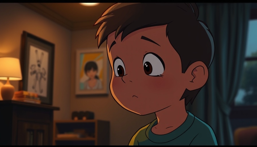 Animated boy thinking indoors, dim light, God is always with us theme