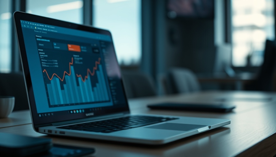 Laptop with AI writing tools on desk for SEO strategy.