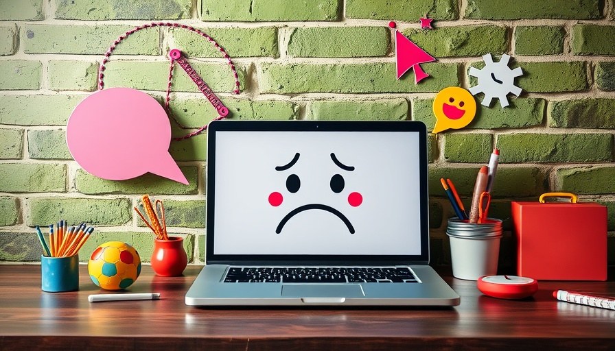Laptop with sad face and speech bubble, generic login pages SEO performance.