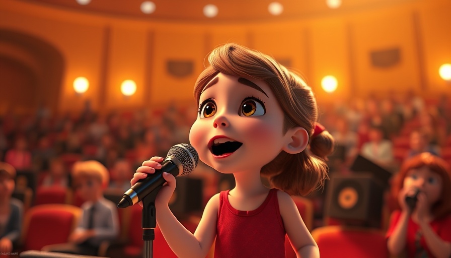 Animated young girl singing on stage, embodying God's love and support.