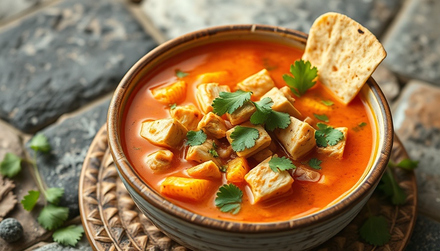 Quick tortilla soup with chicken, garnished with cilantro.