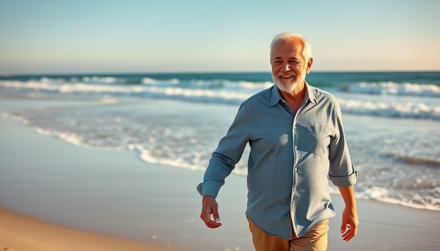 Happy older couple walking on the beach to boost sirtuins for longevity.