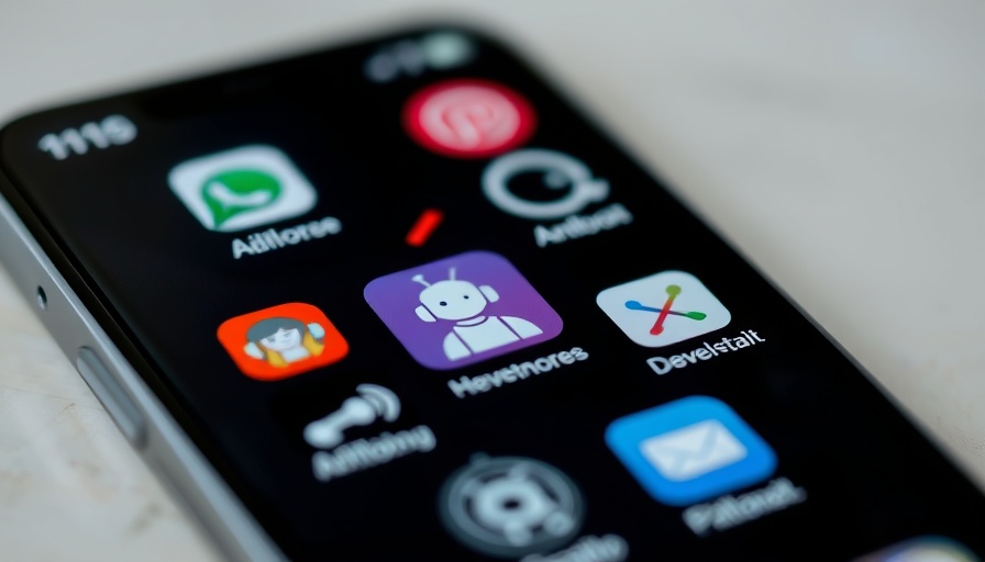 Smartphone screen with AI chatbot icons for mental health.