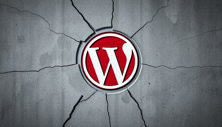 WordPress logo symbolizing conflict on cracked concrete.