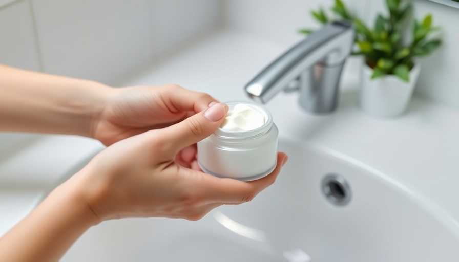 Hands applying moisturizer over a sink for skin moisture wellness